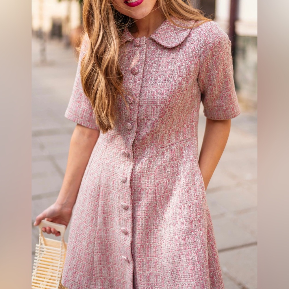 Gal Meets Glam Clarissa Tweed Mini Dress in pink Size 2 - Picture 2 of 9